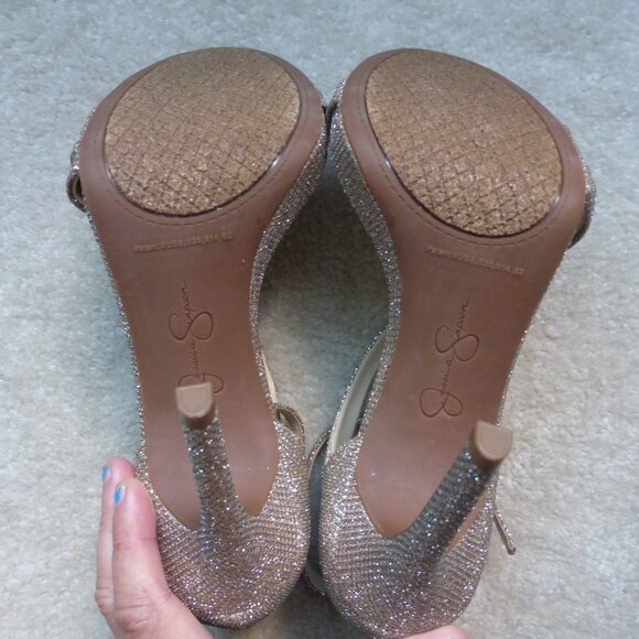 JESSICA SIMPSON gold glitter sparkle strappy heels - NWOT! - Picture 10 of 14